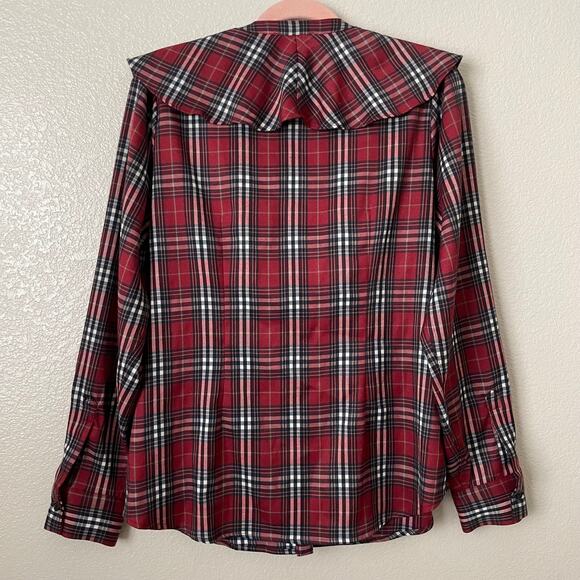 Tuckernuck Top Womens Large Red Eileen Plaid V-Neck Ruffle Button Down Shirt - Picture 10 of 13